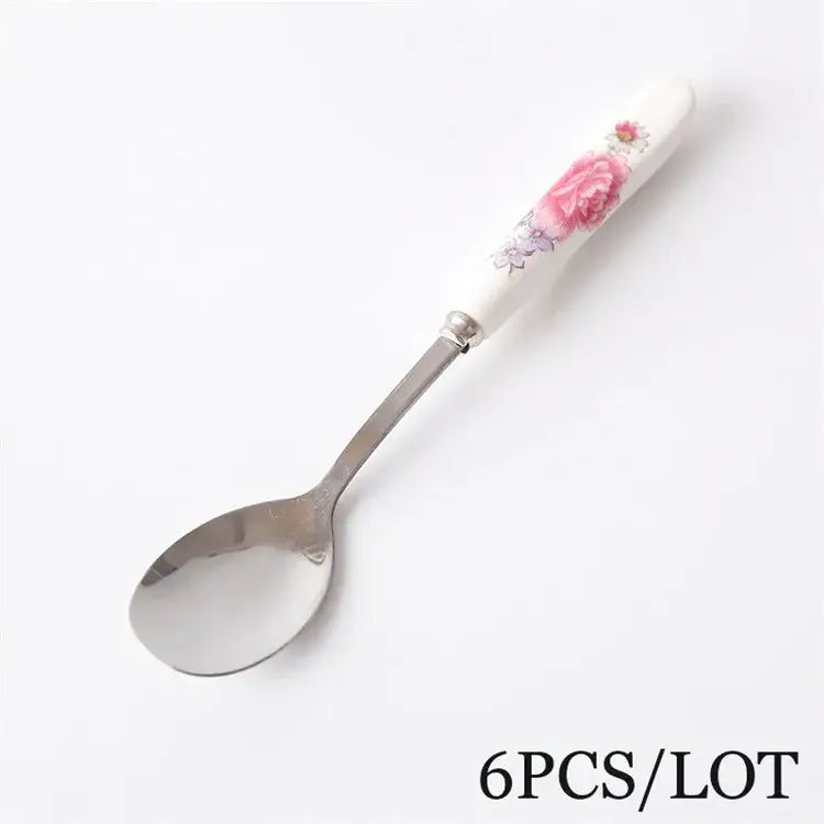 DecorBites™ 6-Piece Coffee Spoon Set, European Bone China & Stainless Steel Tableware