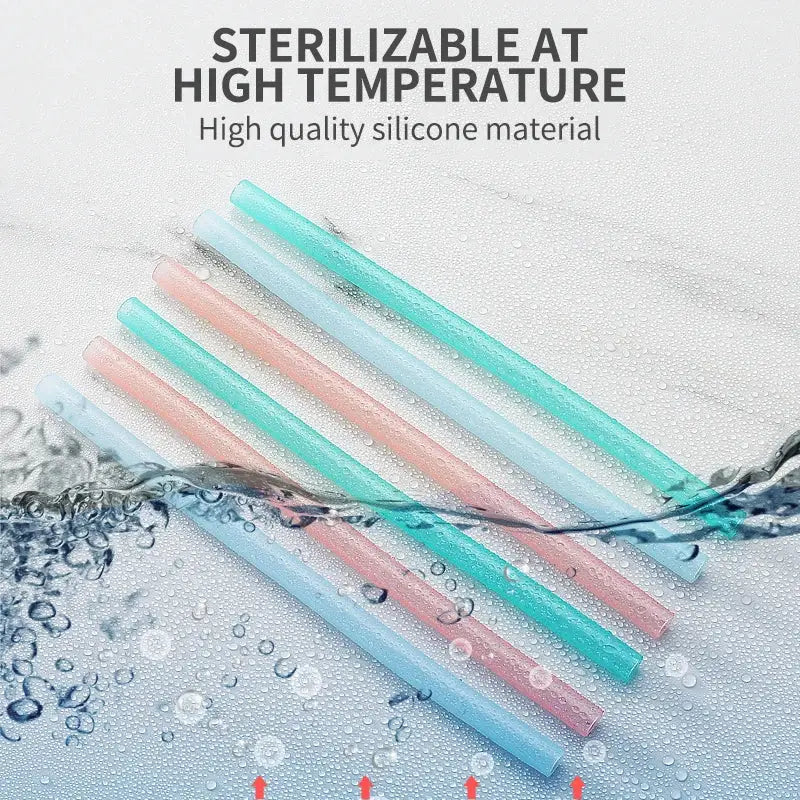 DecorBites™ 6-Piece Reusable Silicone Straws Set with Cleaning Brush - Eco-Friendly Party Accessories