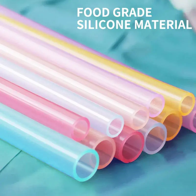DecorBites™ 6-Piece Reusable Silicone Straws Set with Cleaning Brush - Eco-Friendly Party Accessories