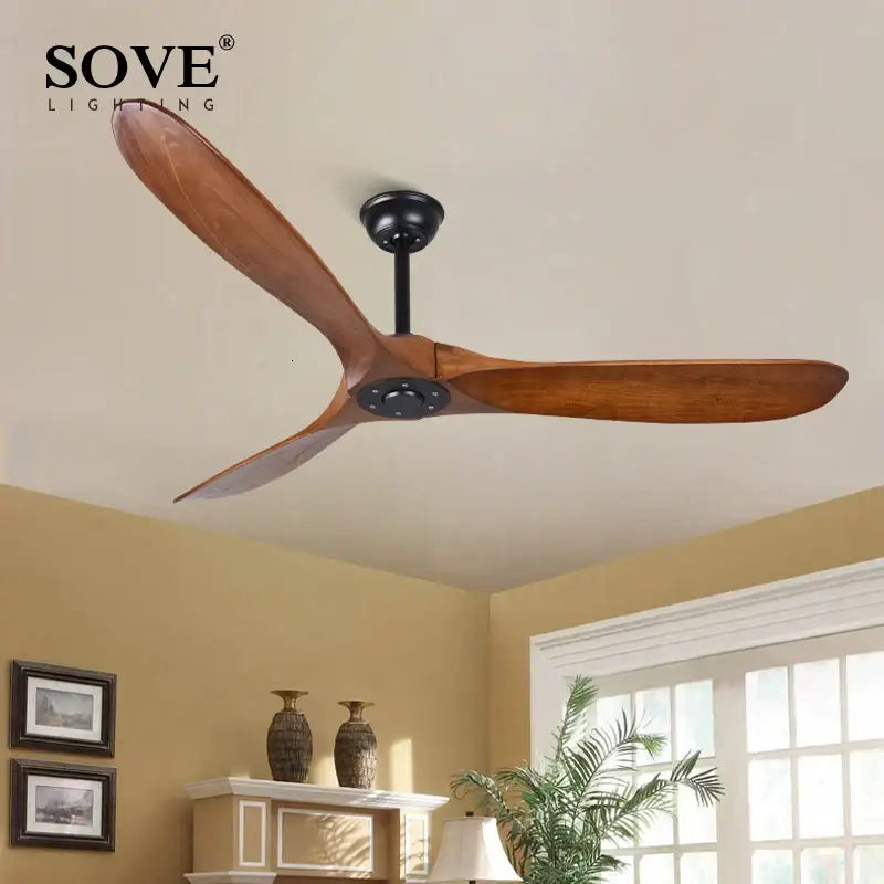 DecorBites™ 60" Industrial Wooden Ceiling Fans Remote Control Ventilateur De Plafond