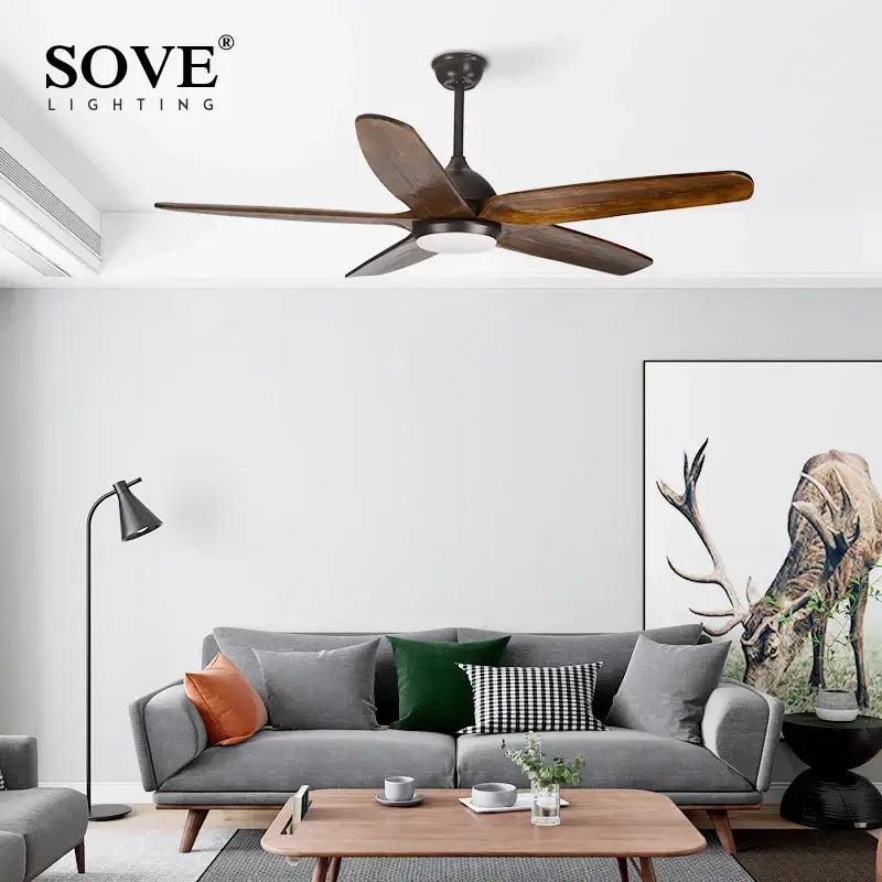 DecorBites™ 60" Solid Wood Blade Ceiling Fan Light LED Remote Control 220v