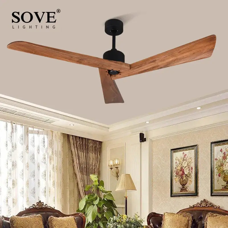DecorBites™ 60" Wood Ceiling Fan Remote Control Living Room Dining Loft DC Fan 220V