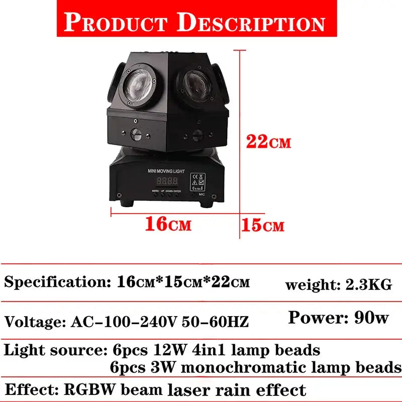 DecorBites™ 60W Moving Head Strobe Beam Laser Light Projector DJ Disco Lights