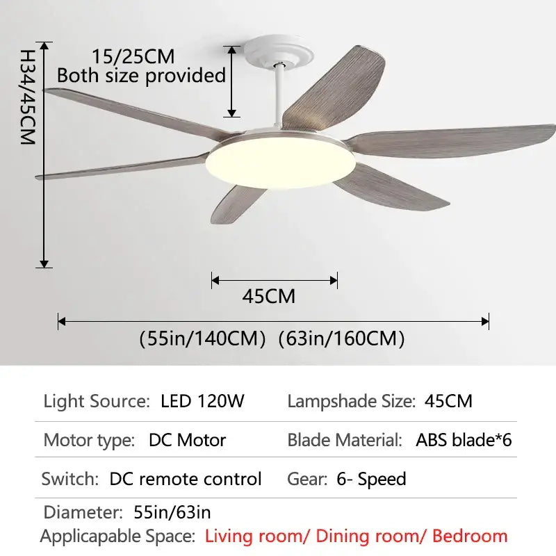 DecorBites™ 63" DC Indoor Ceiling Fan Light New Style Strong Winds Chandelier