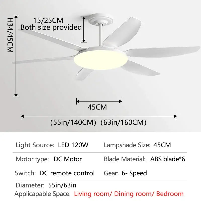DecorBites™ 63" DC Indoor Ceiling Fan Light New Style Strong Winds Chandelier