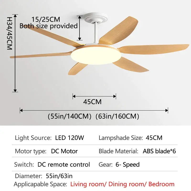 DecorBites™ 63" DC Indoor Ceiling Fan Light New Style Strong Winds Chandelier