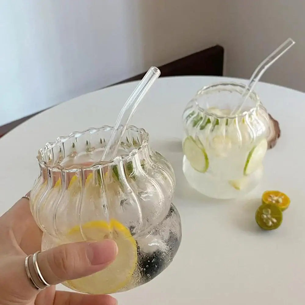 DecorBites™ 650ml Latte Ribbed Cocktail Glass Set, Nordic Style Phnom Penh Water Juice Cup
