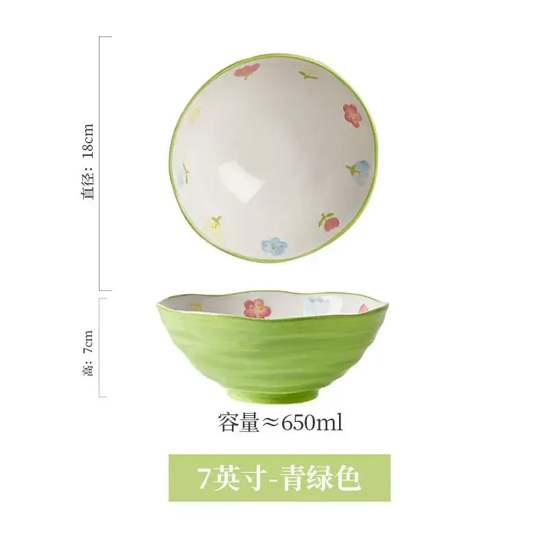 DecorBites™ 7" Hand-Painted Ceramic Ramen Bowl - Large Noodle Bowl for Home & Restaurant