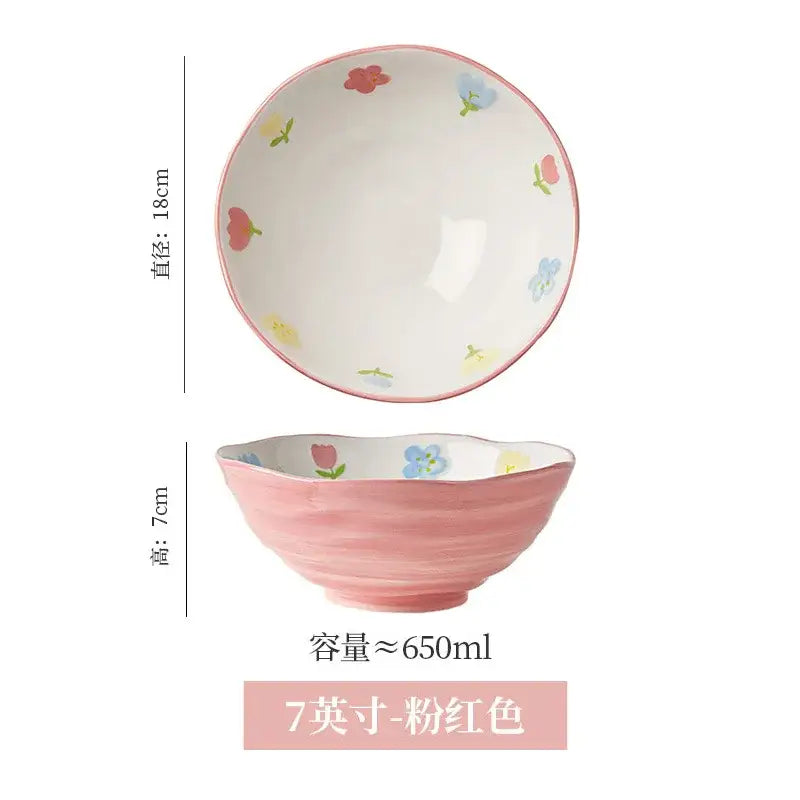 DecorBites™ 7" Hand-Painted Ceramic Ramen Bowl - Large Noodle Bowl for Home & Restaurant