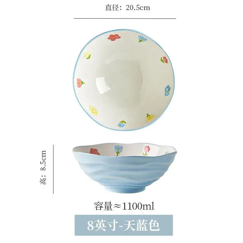 DecorBites™ 7" Hand-Painted Ceramic Ramen Bowl - Large Noodle Bowl for Home & Restaurant