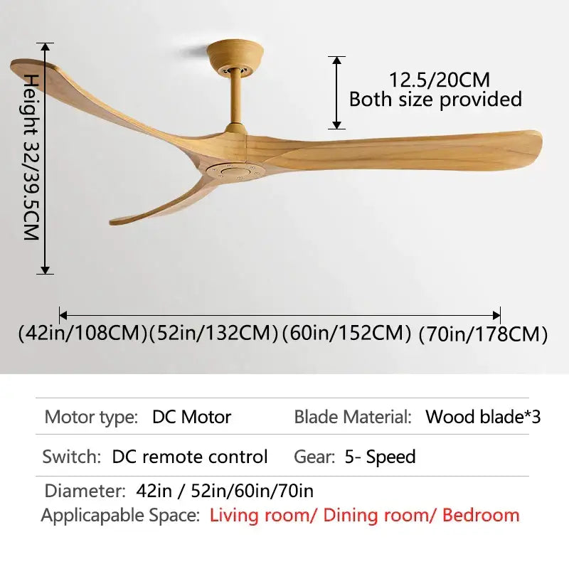 DecorBites™ 70" Black American Modern Wooden Blade Ceiling Fan for Indoor Restaurant