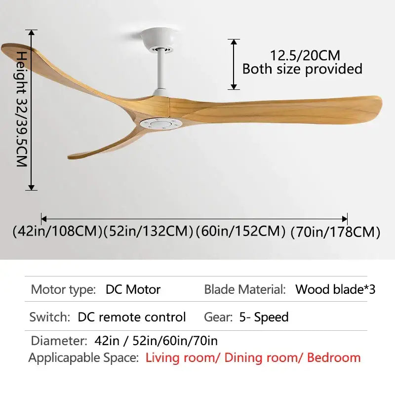 DecorBites™ 70" Black American Modern Wooden Blade Ceiling Fan for Indoor Restaurant