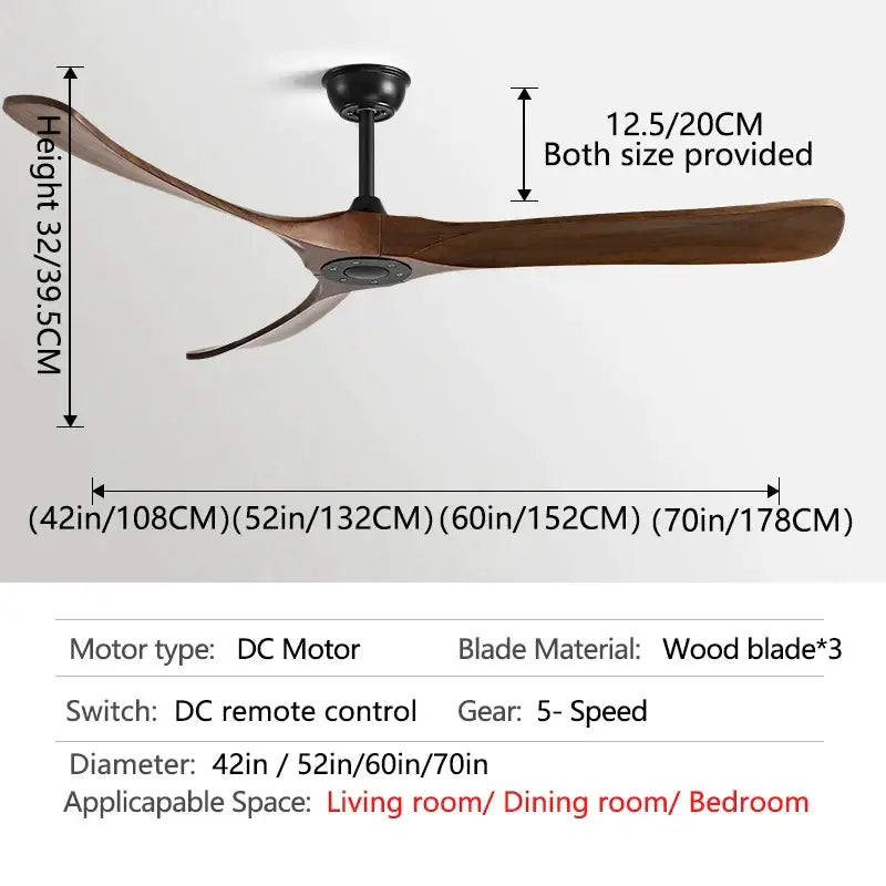 DecorBites™ 70" Black American Modern Wooden Blade Ceiling Fan for Indoor Restaurant
