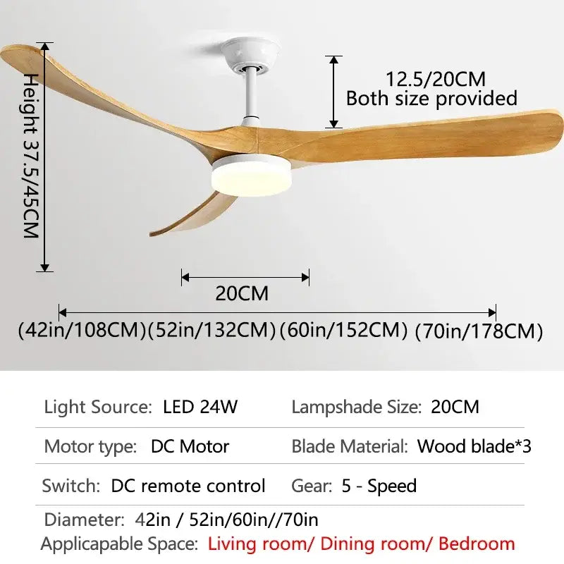 DecorBites™ 70" Wooden Ceiling Fan with Reversible Motor for Year-Round Comfort