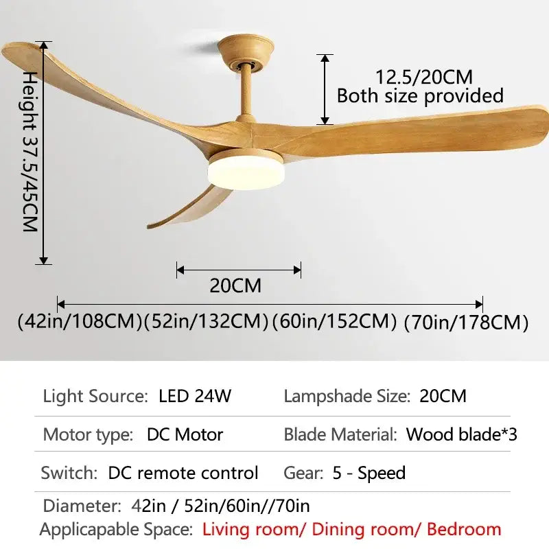DecorBites™ 70" Wooden Ceiling Fan with Reversible Motor for Year-Round Comfort