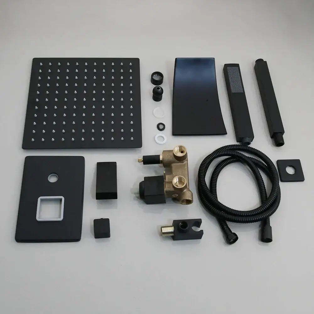DecorBites™ 8/16 Inch Matte Black LED Rainfall Shower Faucet Set