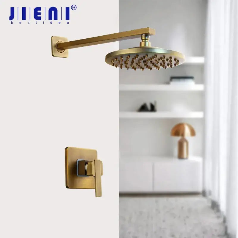 DecorBites™ 8" Antique Brass Round Wall Mounted Bathroom Shower Faucet Set with Rainfall Head & Hand Shower