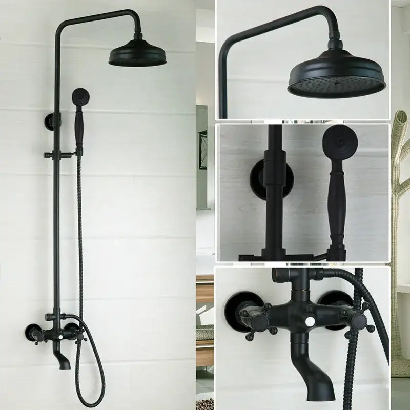 DecorBites™ 8" Black Rain Shower Head Set with Hand Spray and Mixer Faucet
