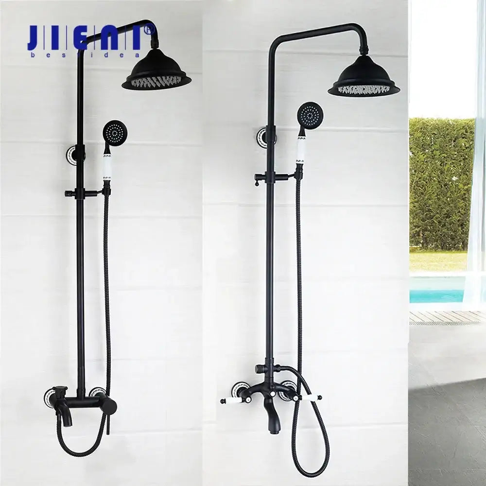 DecorBites™ 8" Black Rain Shower Head Set with Hand Spray and Mixer Faucet