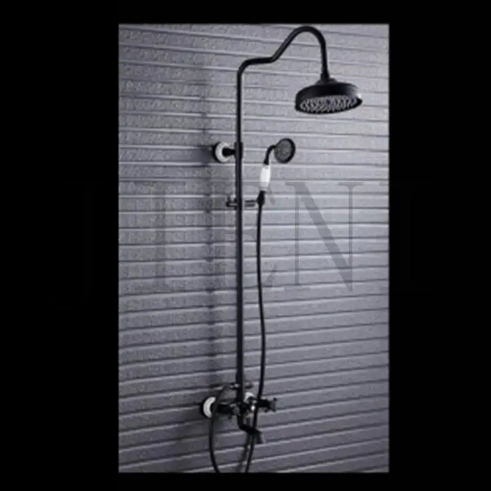 DecorBites™ 8" Black Rain Shower Head Set with Hand Spray and Mixer Faucet