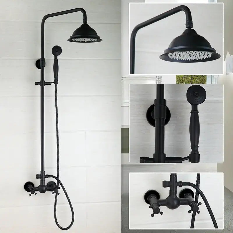 DecorBites™ 8" Black Rain Shower Head Set with Hand Spray and Mixer Faucet