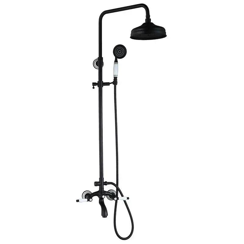 DecorBites™ 8" Black Rain Shower Head Set with Hand Spray and Mixer Faucet
