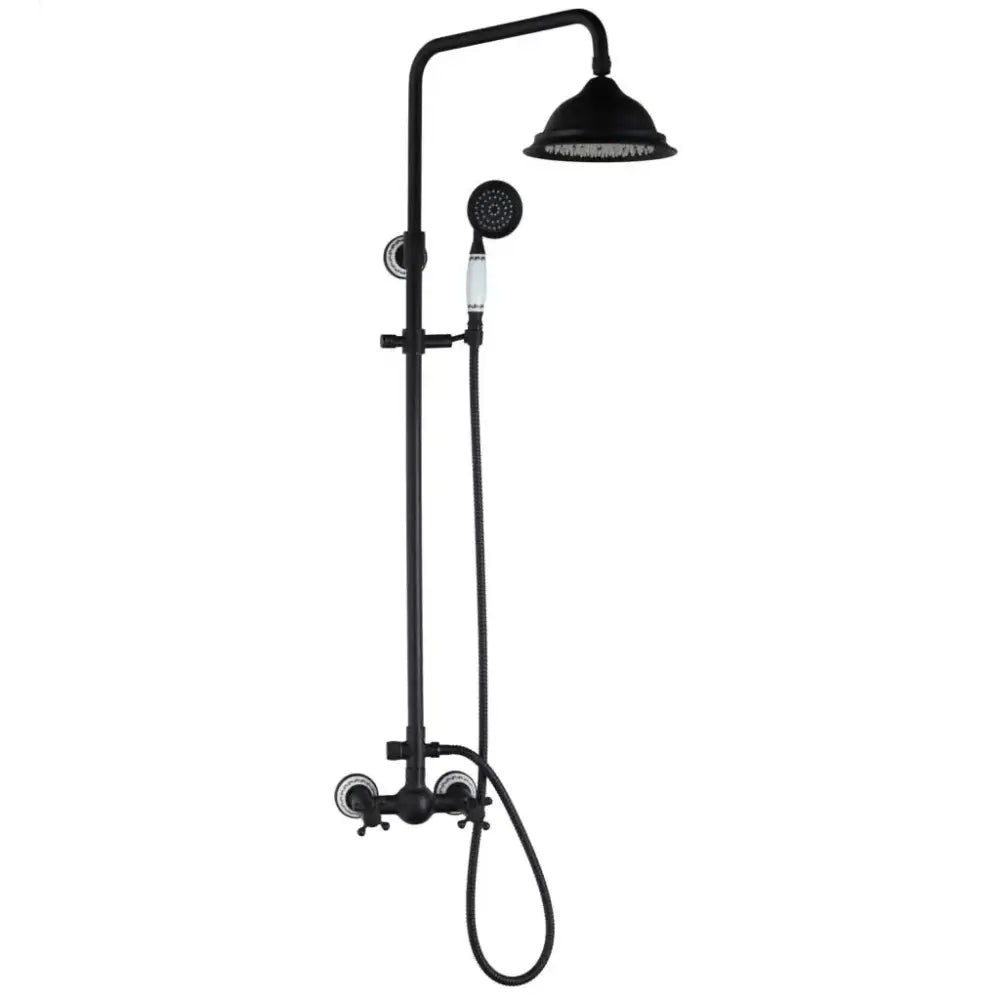 DecorBites™ 8" Black Rain Shower Head Set with Hand Spray and Mixer Faucet