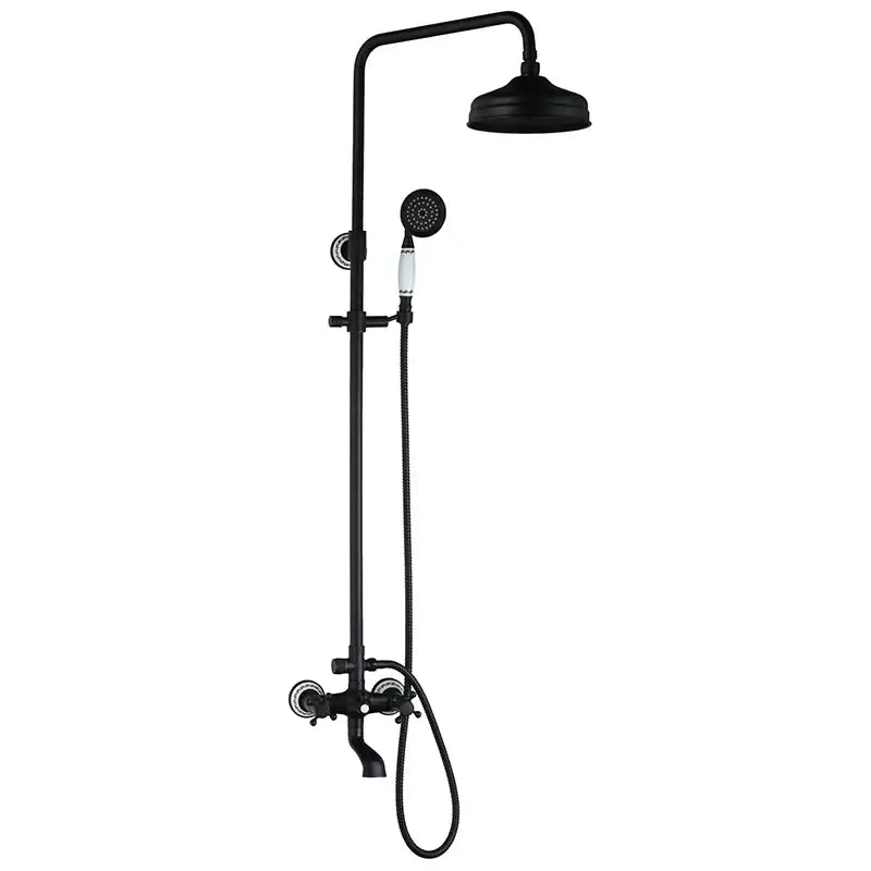 DecorBites™ 8" Black Rain Shower Head Set with Hand Spray and Mixer Faucet
