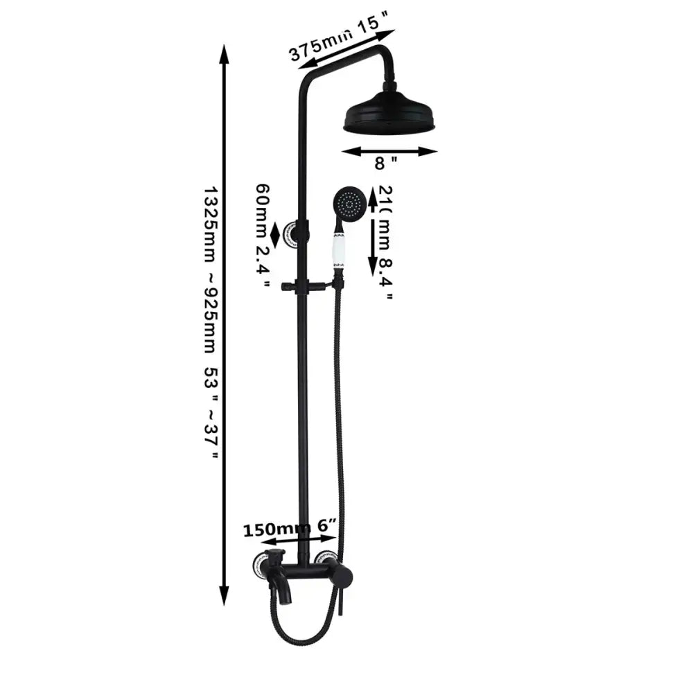 DecorBites™ 8" Black Rain Shower Head Set with Hand Spray and Mixer Faucet
