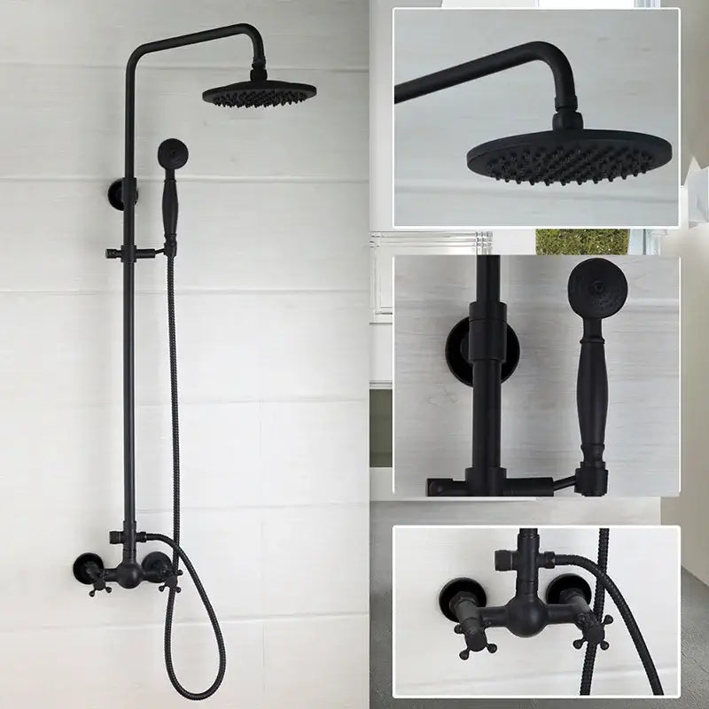 DecorBites™ 8" Black Rain Shower Head Set with Hand Spray and Mixer Faucet