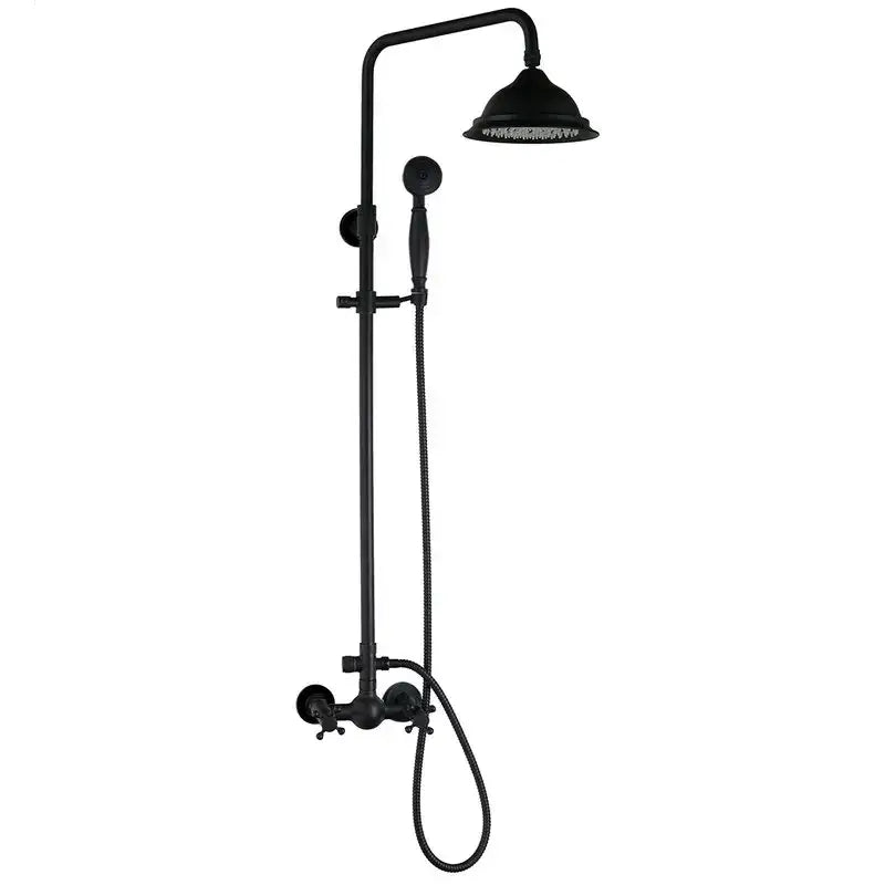 DecorBites™ 8" Black Rain Shower Head Set with Hand Spray and Mixer Faucet