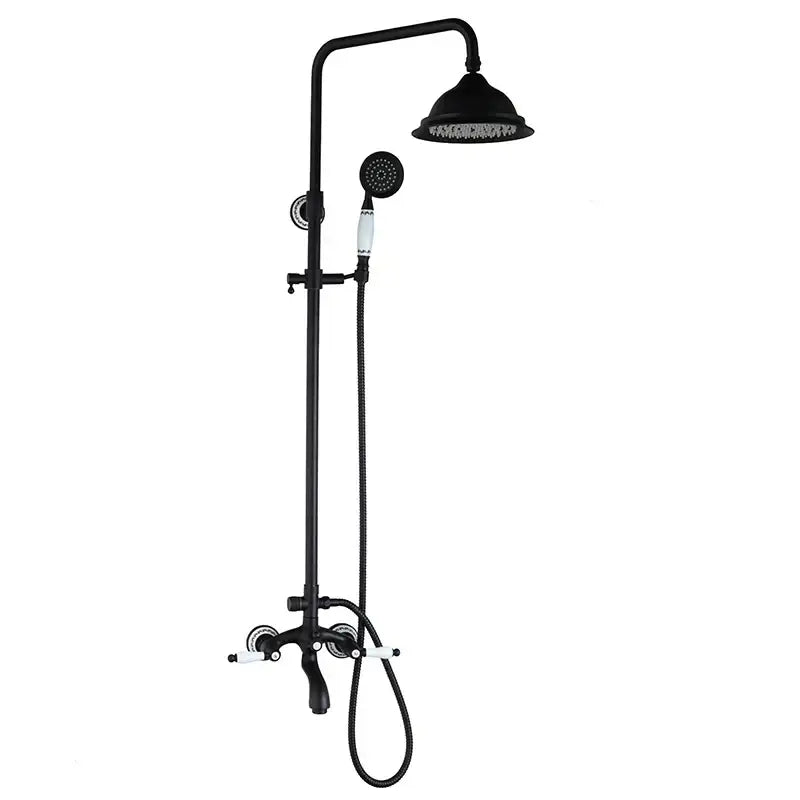 DecorBites™ 8" Black Rain Shower Head Set with Hand Spray and Mixer Faucet