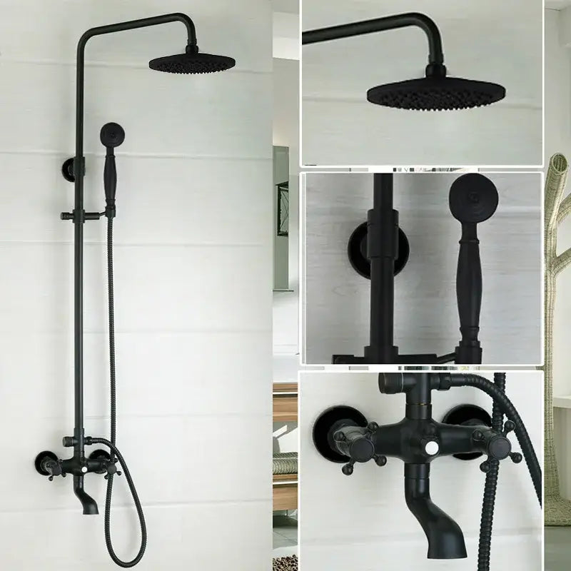 DecorBites™ 8" Black Rain Shower Head Set with Hand Spray and Mixer Faucet