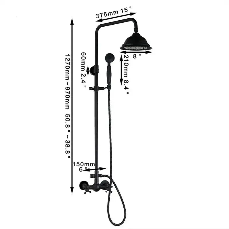 DecorBites™ 8" Black Rain Shower Head Set with Hand Spray and Mixer Faucet
