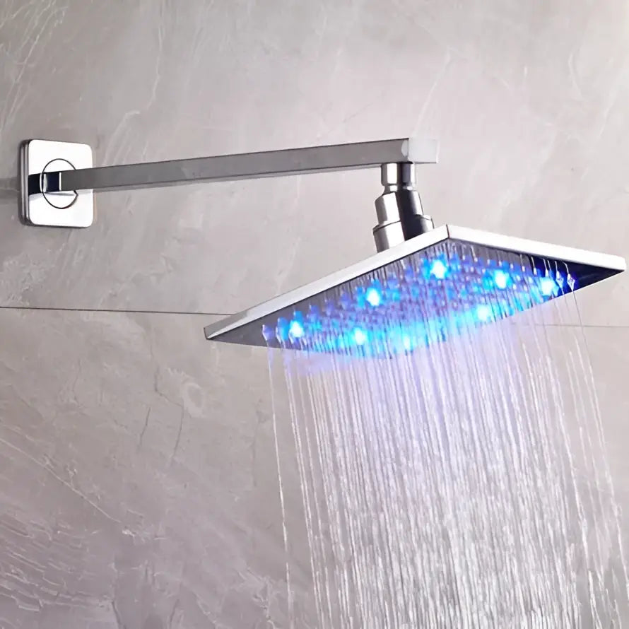 DecorBites™ رأس دش مطري LED نحاسي مربع 8 بوصة بذراع تثبيت جداري