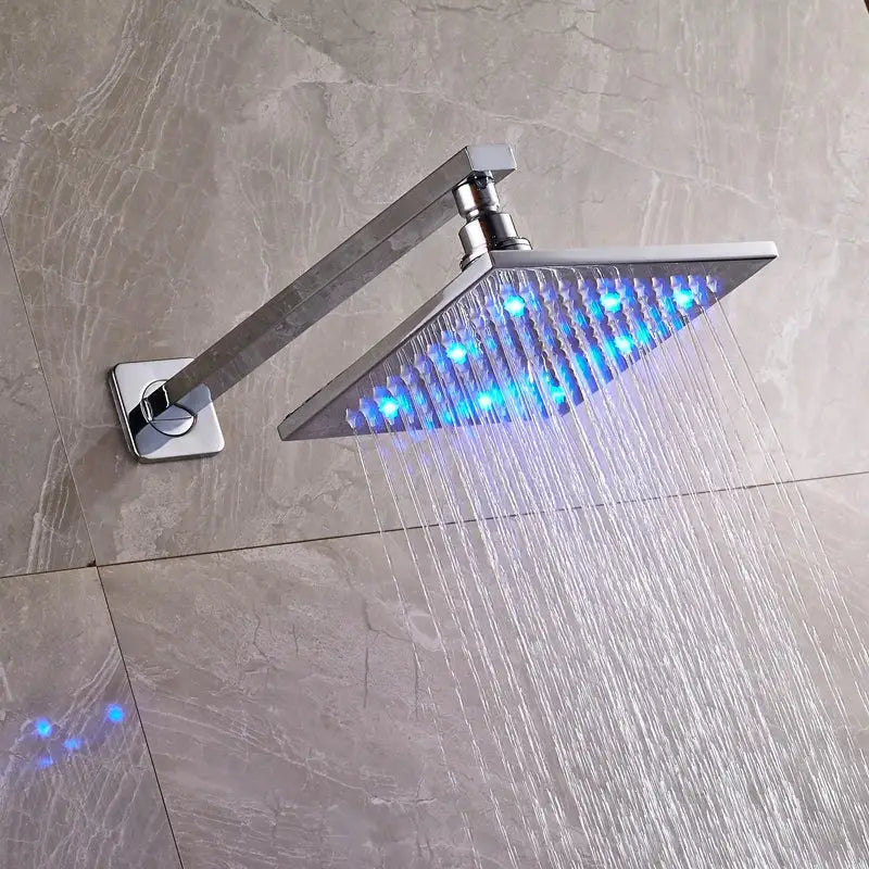 DecorBites™ رأس دش مطري LED نحاسي مربع 8 بوصة بذراع تثبيت جداري