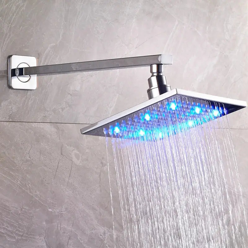 DecorBites™ رأس دش مطري LED نحاسي مربع 8 بوصة بذراع تثبيت جداري