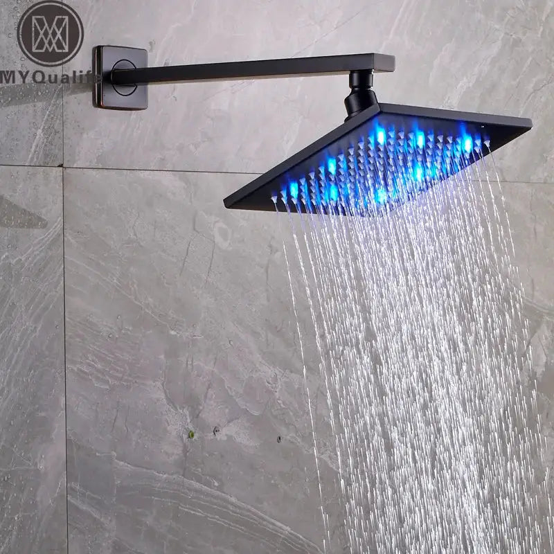 DecorBites™ رأس دش مطري LED نحاسي مربع 8 بوصة بذراع تثبيت جداري