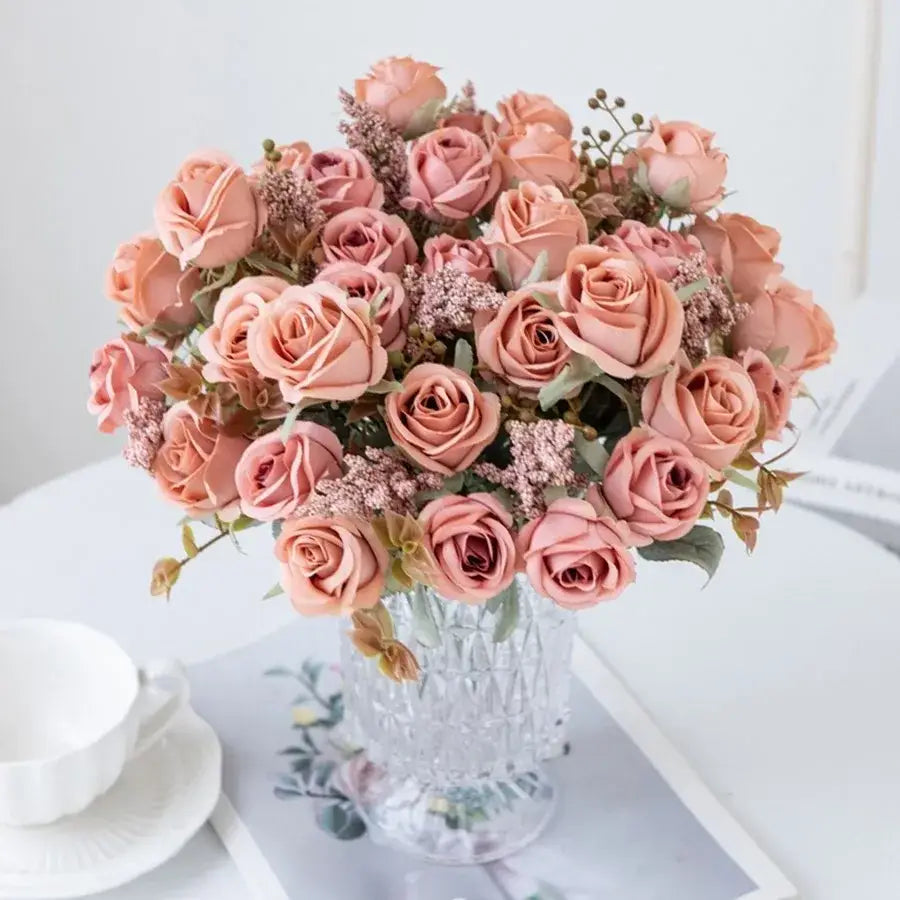 DecorBites™ 8-Head 30cm Pink Peony Silk Bouquet Wedding Home Decoration Flower Wall