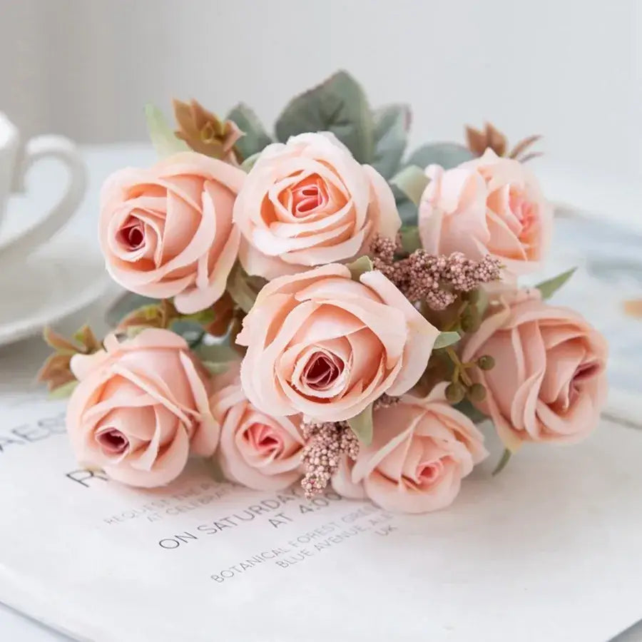 DecorBites™ 8-Head 30cm Pink Peony Silk Bouquet Wedding Home Decoration Flower Wall