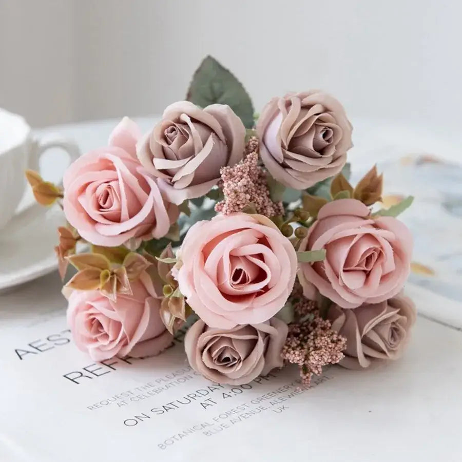 DecorBites™ 8-Head 30cm Pink Peony Silk Bouquet Wedding Home Decoration Flower Wall