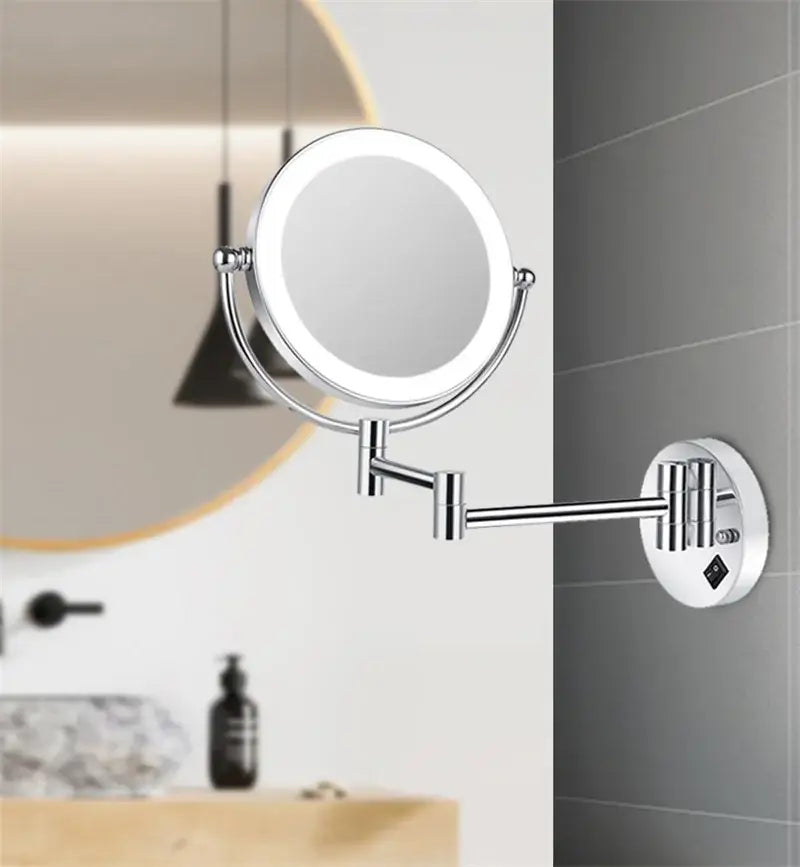 مرآة مكياج قابلة للطي من النحاس بإضاءة LED مقاس 8 بوصات من DecorBites™ بتكبير 3X/1X