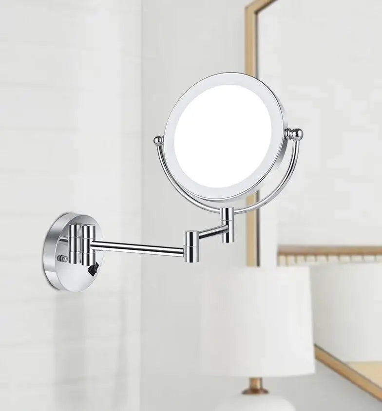 مرآة مكياج قابلة للطي من النحاس بإضاءة LED مقاس 8 بوصات من DecorBites™ بتكبير 3X/1X