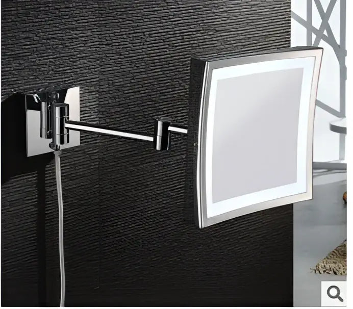 DecorBites™ 8 inch Brass LED Magnifying Wall Mirror for Makeup and Dressing, 3X Magnification