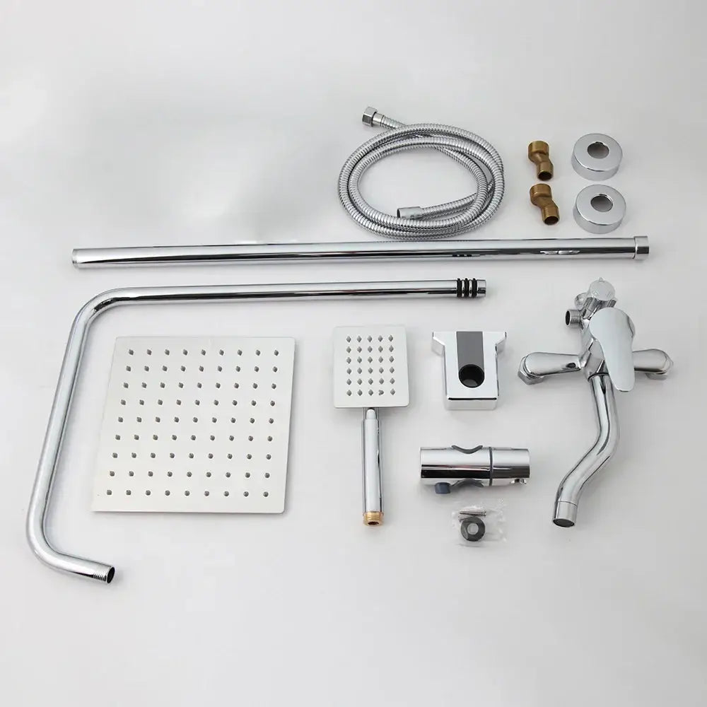 DecorBites™ 8-inch Chrome Bathroom Rainfall Shower Set with Adjustable Height and Handheld Faucet