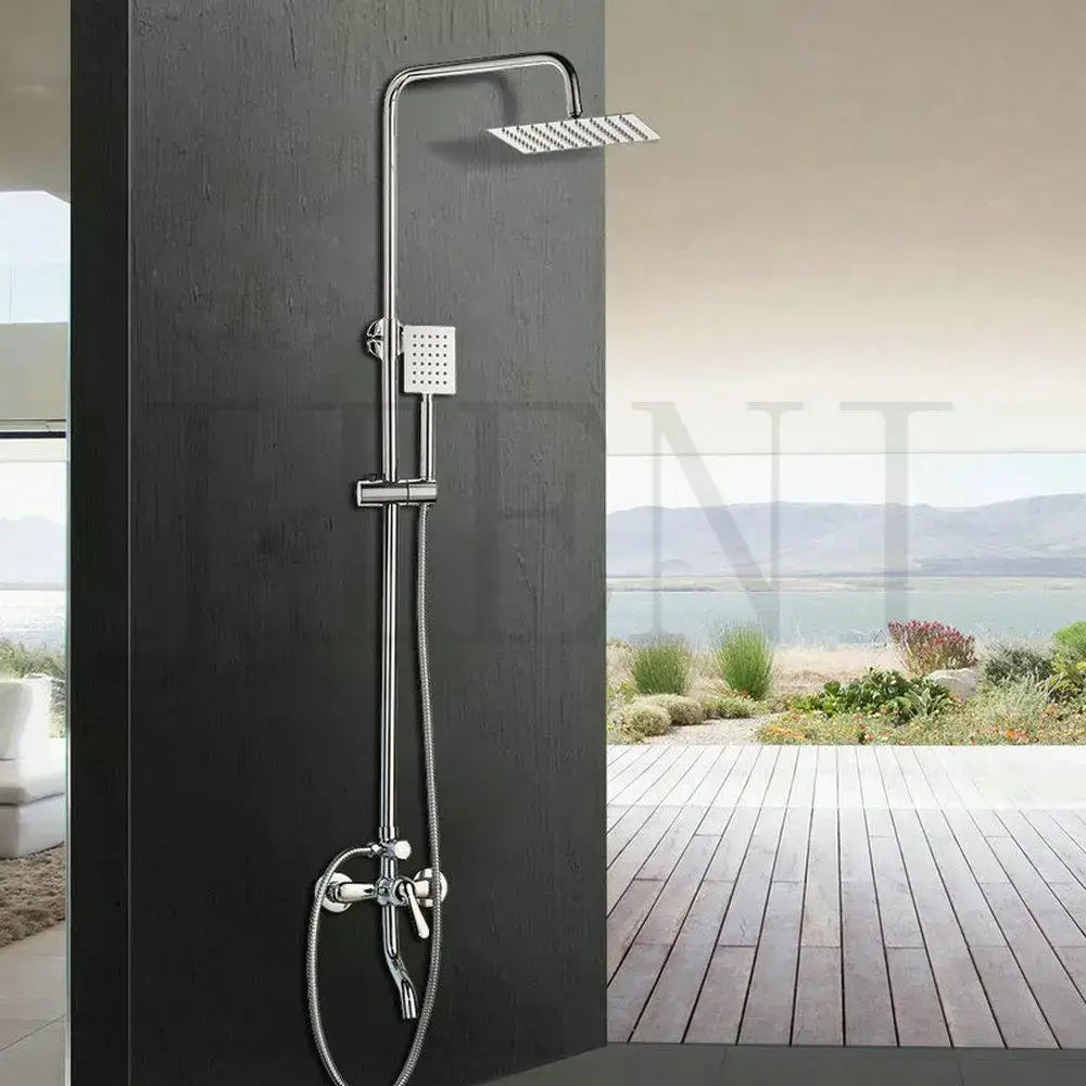 DecorBites™ 8-inch Chrome Bathroom Rainfall Shower Set with Adjustable Height and Handheld Faucet