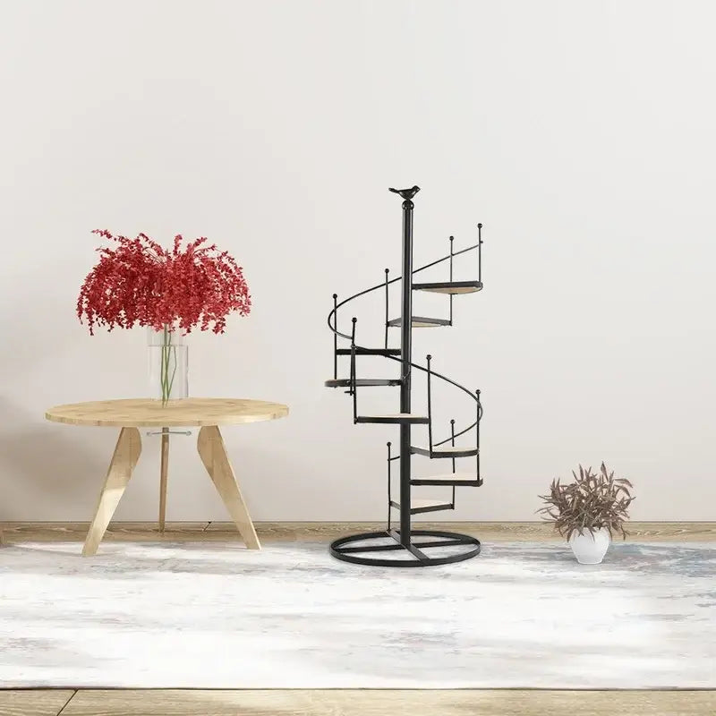 DecorBites™ 8-Layer Stair Shape Iron Plant Stand with Wood Plate