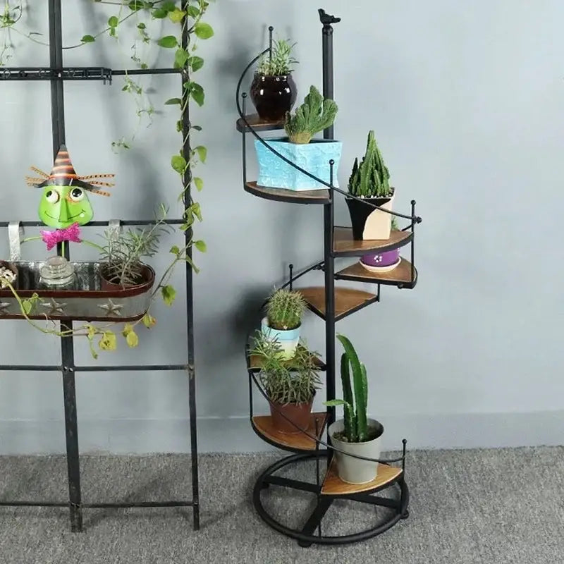 DecorBites™ 8-Layer Stair Shape Iron Plant Stand with Wood Plate