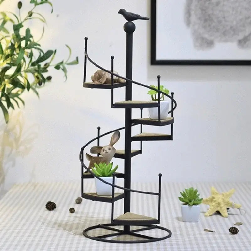 DecorBites™ 8-Layer Stair Shape Iron Plant Stand with Wood Plate
