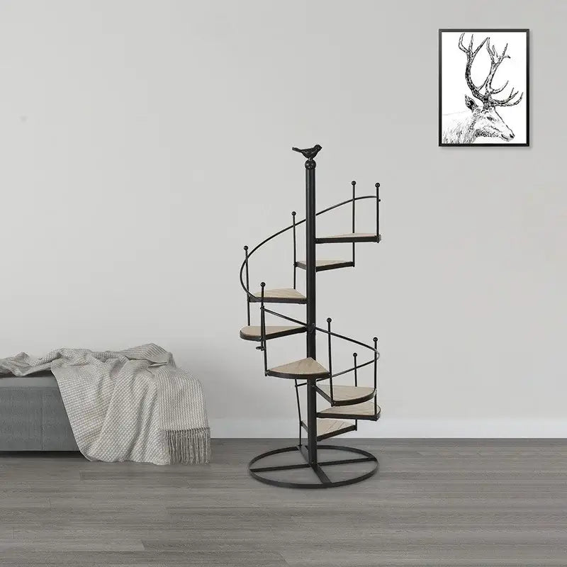 DecorBites™ 8-Layer Stair Shape Iron Plant Stand with Wood Plate